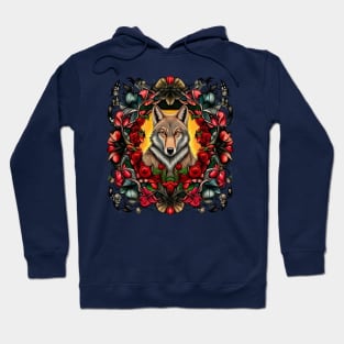 North Dakota Coyote Surrounded By Prairie Rose Tattoo Art Hoodie